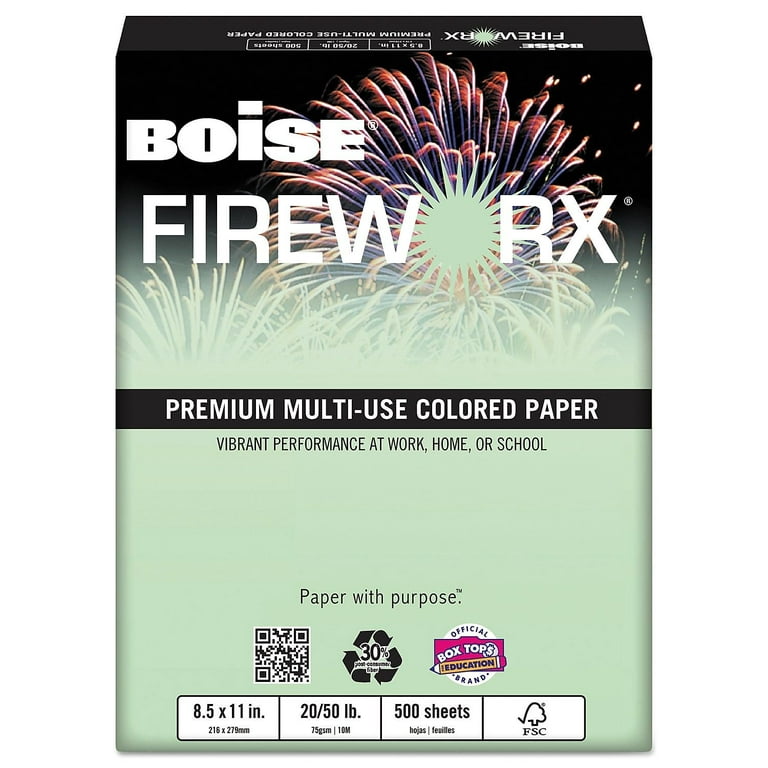 Boise Fireworx Colored Paper, 20lb, 8-1/2 x 11, Popper-mint Green, 500 Sheets/Ream -casmp2201gn, Size: 8 1/2 x 11