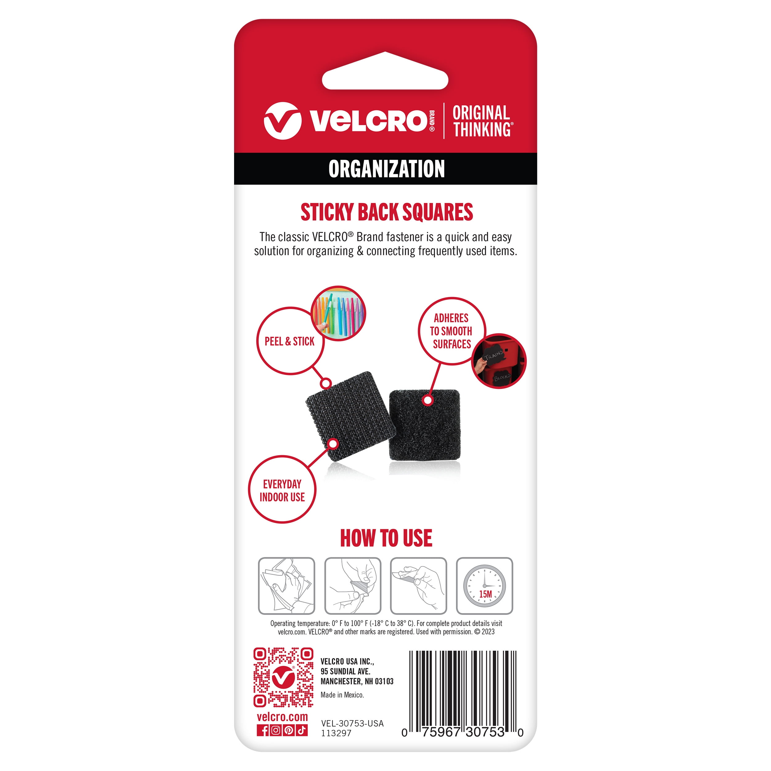 (2 pack) VELCRO Brand Sticky Back Mounting Squares | pack of 20| 7/8 inch Black | Adhesive Sticky Back Hook & Loop Fasteners for Home, Office or Crafting | Strong Secure Hold