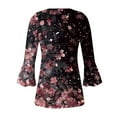 thumbnail image 5 of CYMMPU Tunic Tops Button V Neck Flare Sleeve Blouses for Women Dressy Casual Summer Fashion Shirts 3/4 Sleeve Loose Fit Spring Tops Flower Pattern Pleated Dressy T-Shirts S, 5 of 5