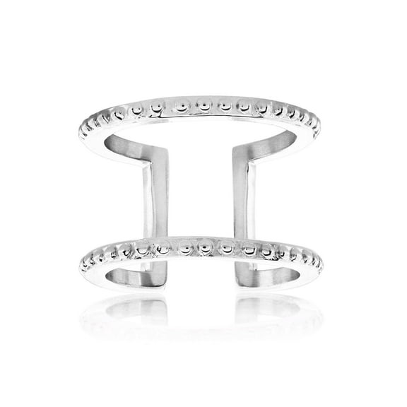 ELYA Jewelry Women's Polished Studded Edges Steel Open Cuff Ring