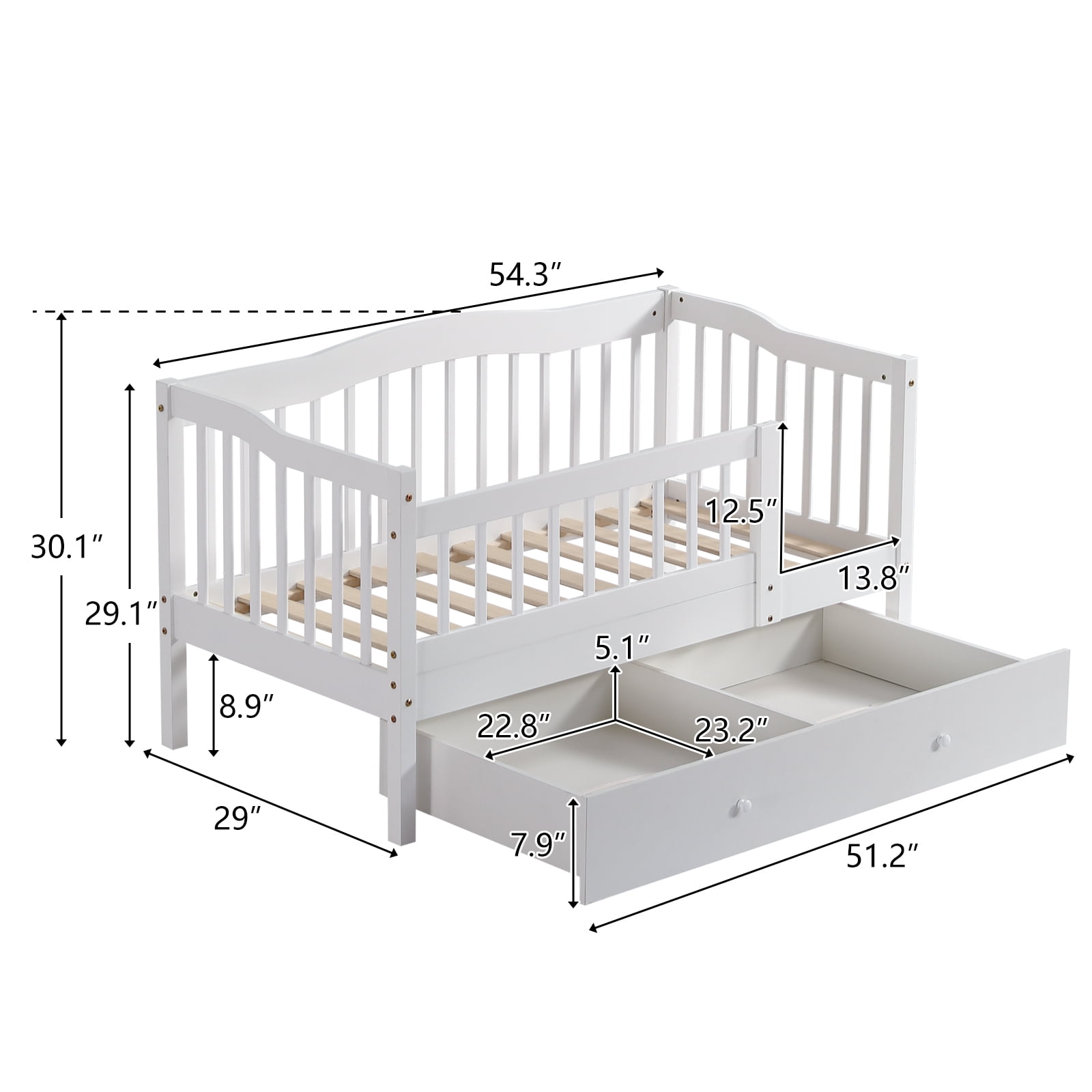 Ktaxon Toddler Daybed with Storage Drawers, Wood Kids Platform Bed Frame with Rails, No Box Spring Needed, Easy Assembly - White