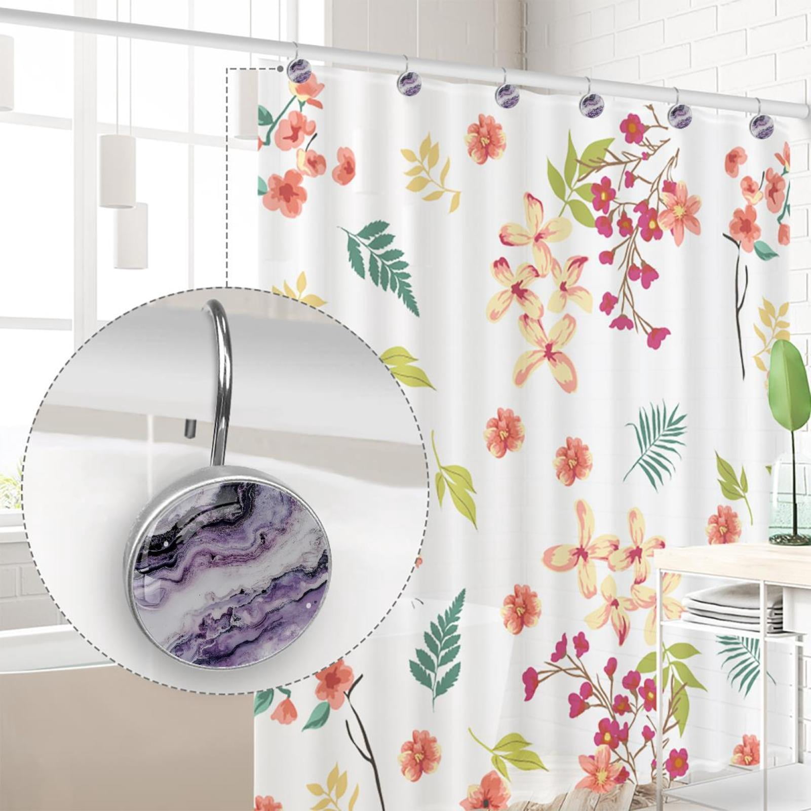 HemaKayy 12 Pcs Shower Curtain Hooks Bathroom Decorative Accessories Purple Lilac Marble