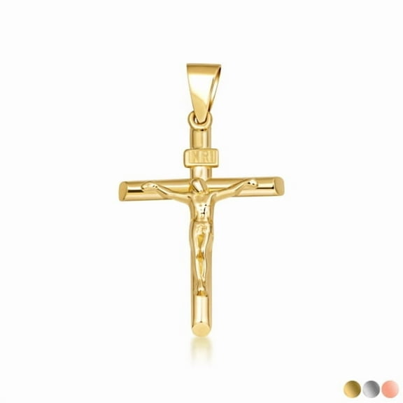 10k Solid Yellow Gold INRI Cross Pendant- Catholic Crucifix