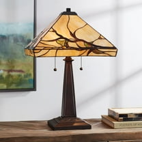 Robert Louis Tiffany Budding Branch Mission Table Lamp 24" High Bronze Art Glass Square Shade for Bedroom Living Room Bedside Nightstand Office Family