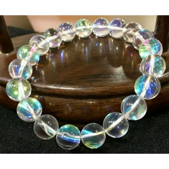 K-KED Genuine Natural 6/8/10/12mm White Gleamy Rainbow Moonstone Round Gems Bracelet-8 mm
