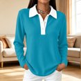 thumbnail image 2 of Vxararl Women's Golf Waffle Polos Shirts Color Block Lightweight Waffle Knit Fabric Long Sleeve Collared Work Golf Polo Shirt Business Casual, Loose Fit Tunic Tops Turquoise 3xL, 2 of 5