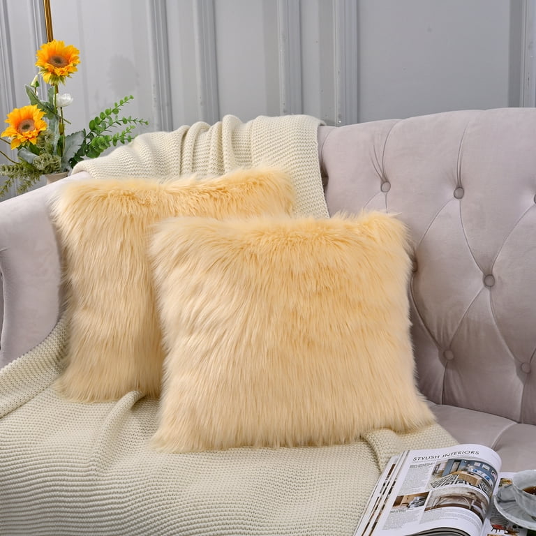 Amazing Rugs 18 in. x 18 in. Decorative Shaggy Pillow, Beige