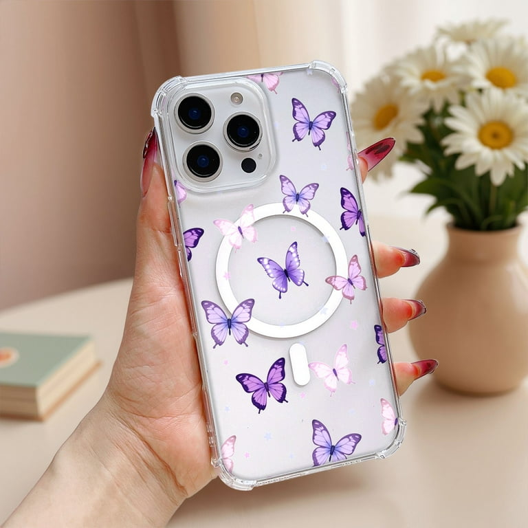 SKLYDDI Clear Airy Purple & Pink Butterfly for iPhone 12 Pro Case
