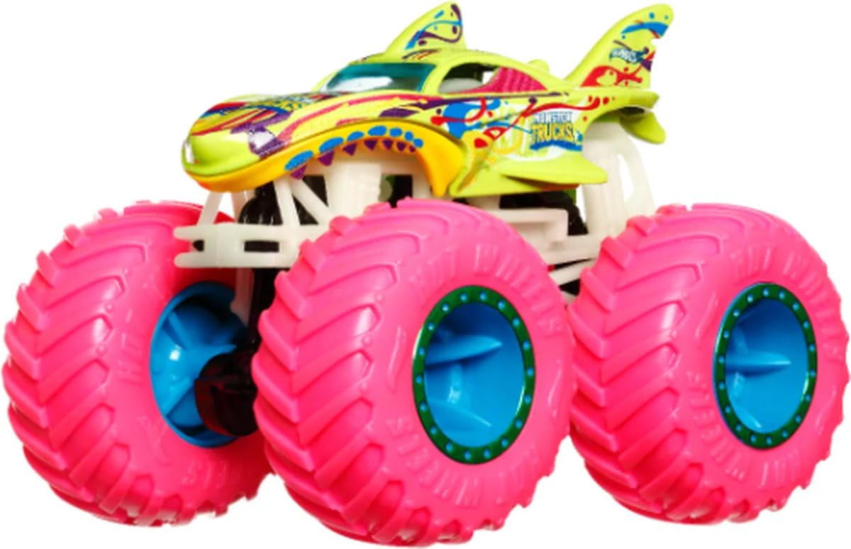 Hot Wheels Monster Trucks Glow in The Dark Collection, 5-Pack Set, Podium Crasher, Shark Wreak, Haul Y'all, Twin Mill, Night Shifter, Ages 3+ JFX08-979D