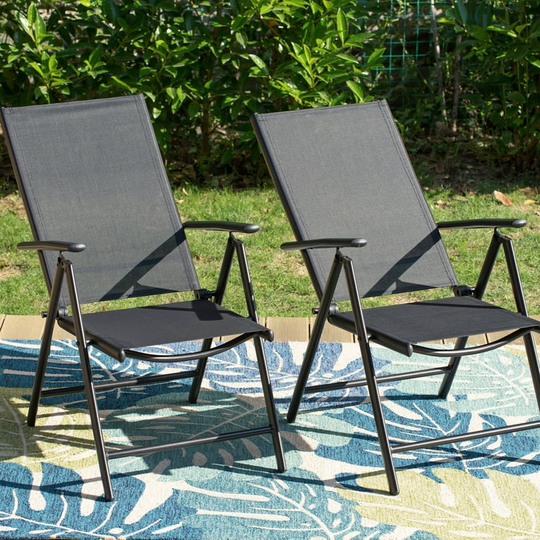 MF Studio Set of 2 Aluminum Outdoor Folding Sling Chairs with Textilene Seat Black