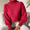 thumbnail image 5 of Amidoa Turtleneck Women's Sweaters Long Sleeve Plus Size Red Solid Winter Chunky Sweaters Womens Sweaters Cardigan S, 5 of 6