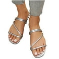 thumbnail image 7 of Anuirheih Women's Strappy Slide Sandals Rhinestone Open Toe Flat Sandals Slip On Casual Summer Beach Sandals(Silver), 7 of 7