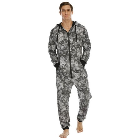 

XIAOFFENN Men s Flannel Gradient Hooded One-piece Home Wear Pajamas