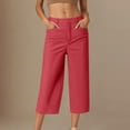 thumbnail image 2 of Womens Summer Casual Capri Pants Comfy Pull On Stretch Straight-Leg Cropped Chino Pants with Pockets Red S, 2 of 6
