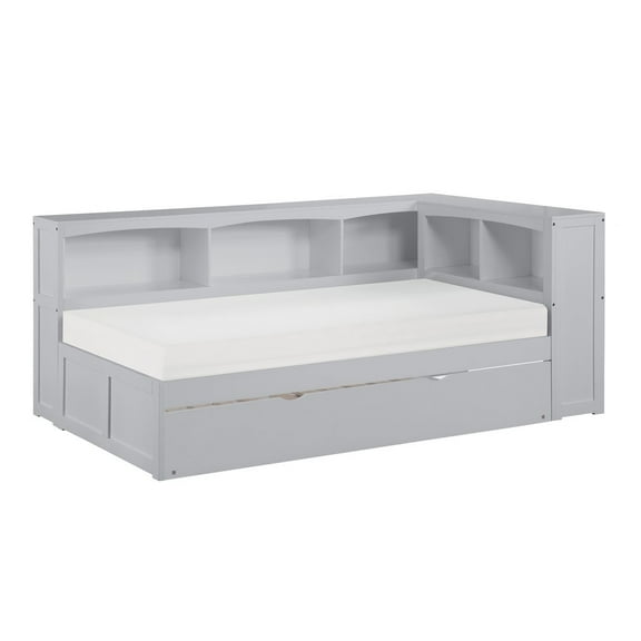 Lexicon Orion 5-Shelf Wood Twin Bookcase Corner Bed with Twin Trundle in Gray