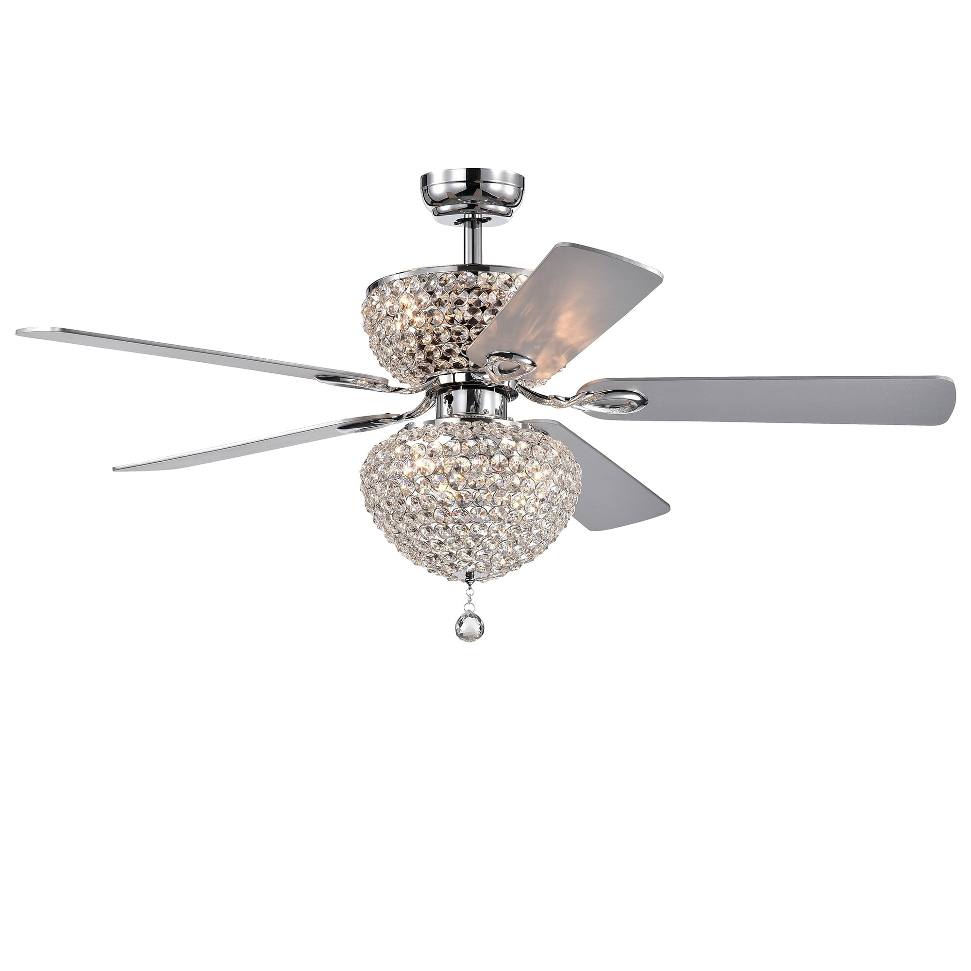 Warehouse of Tiffany Swarana Chrome Dual Lighted Ceiling Fan with Crystal Shades (includes Remote and Light Kit)