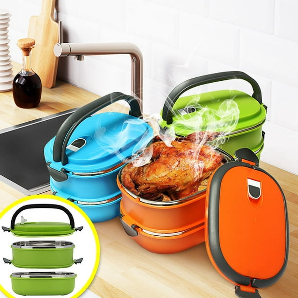 Stainless Steel Thermal Insulated Lunch Box Microwavable Bento Food Stackable Container Storage