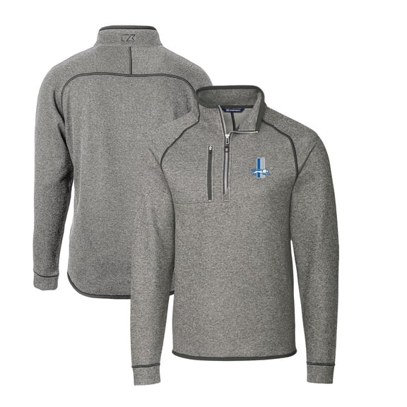 Men's Cutter & Buck Heather Gray Detroit Lions Throwback Logo Mainsail Sweater-Knit Half-Zip Pullover Jacket