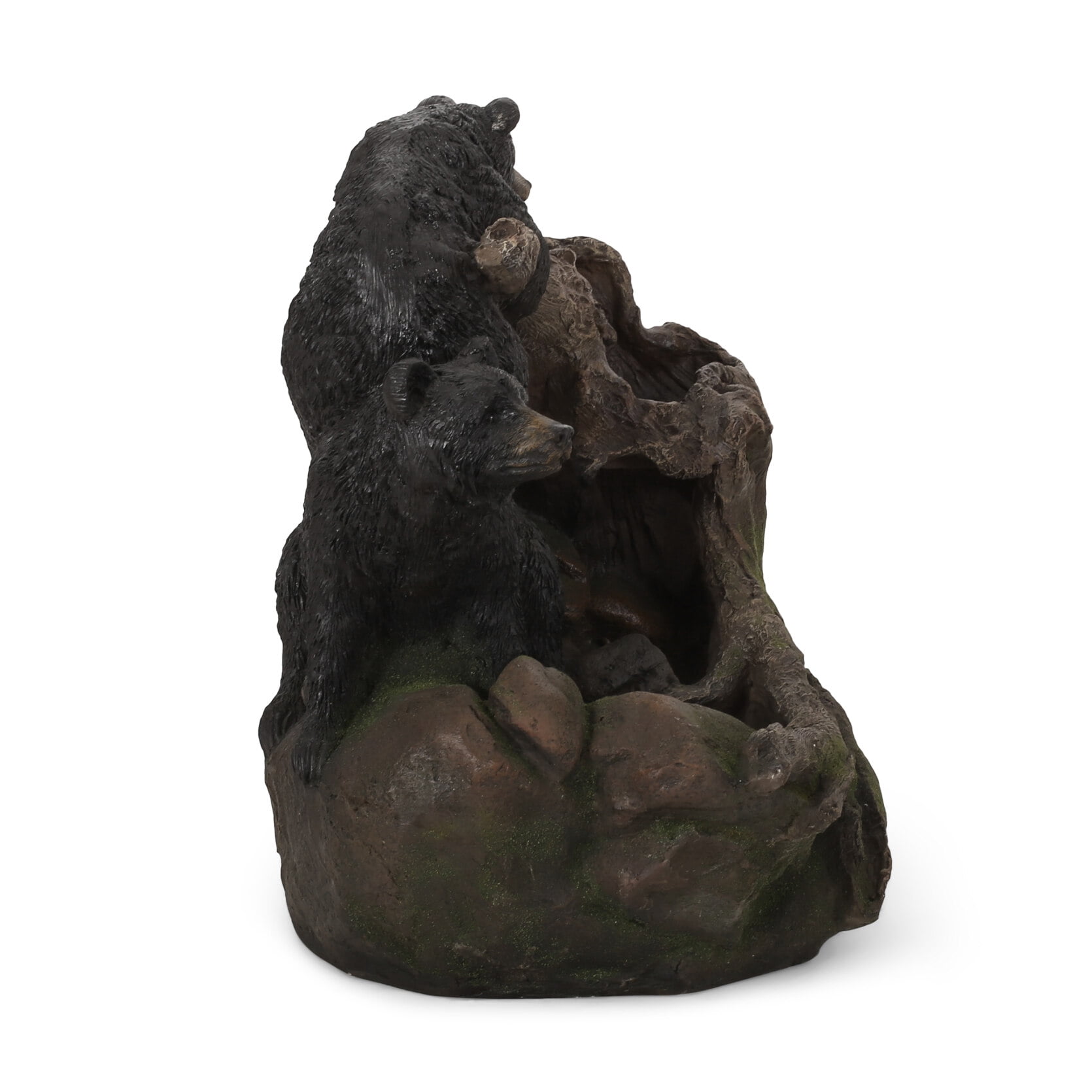 Outdoor Water Fountain with LED Lights Weather Resistant Garden Decor Patio Floor Fountain with Bear Accent and Waterfall Flow for Relaxing Ambiance