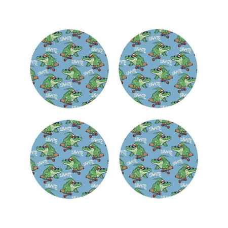 

Tideii Crocodile Riding Skateboard for Leather Coasters 4 Pieces Anti-fouling and Anti-scalding Decorative Coasters Suitable for Restaurants Kitchens Coffee Shops-Round Shape