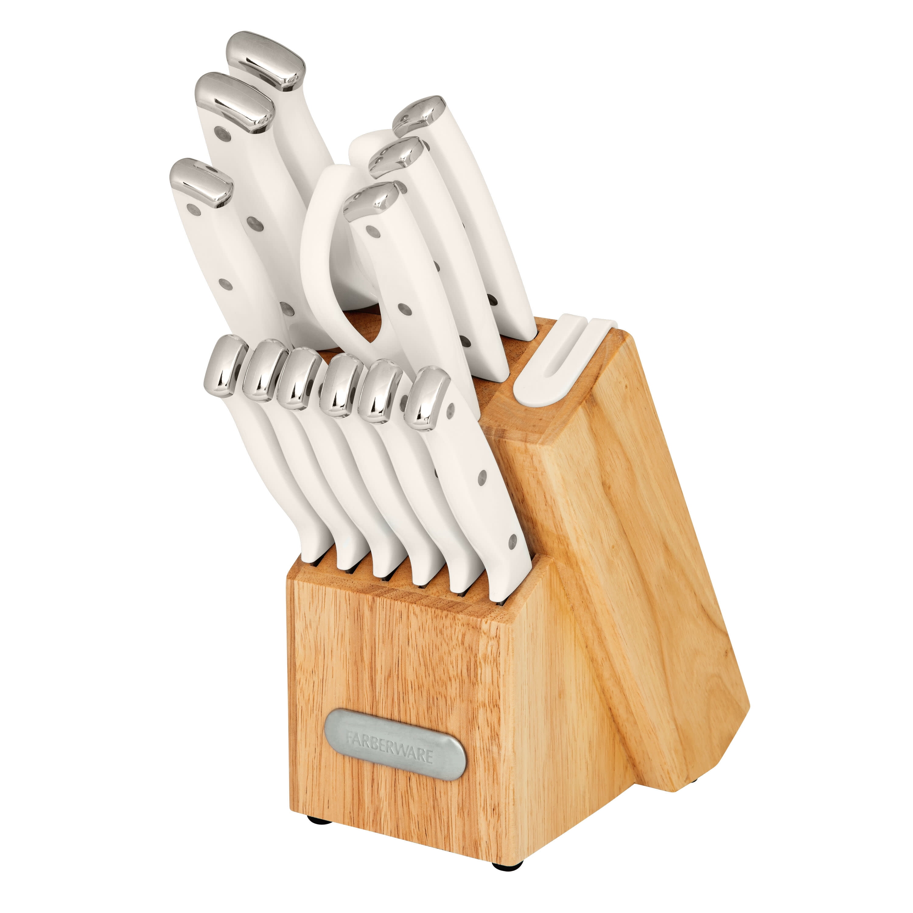 Farberware Edgekeeper Triple Riveted Knife Block Set with Built in Sharpener 14-piece in White
