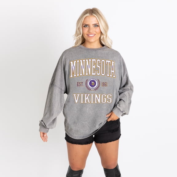 Women's Gameday Couture Gray Minnesota Vikings Oversized Final Score Snow Wash Long Sleeve T-Shirt