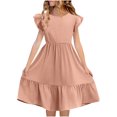 thumbnail image 5 of Auroural Girls Dresses Kids Summer Double Layer Ruffle Sleeve Dress Comfortable, Soft, Breathable, Lightweight 5-14 Years, 5 of 9