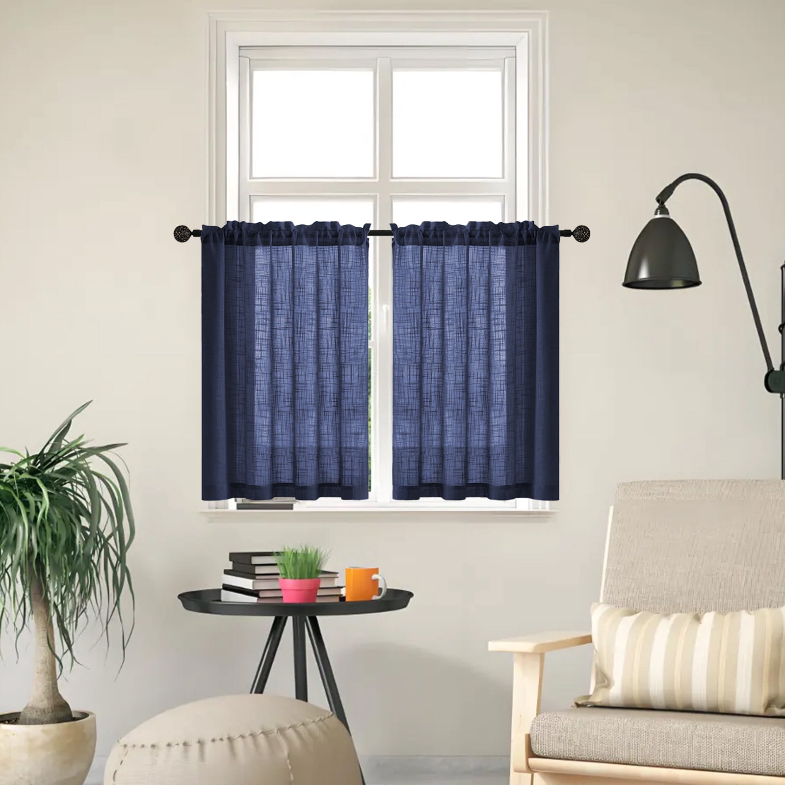 Swiftyle 2 Pcs Linen Bathroom Curtain Vintage Style Semi-Transparent Privacy Window Treatment for Kitchen Decor