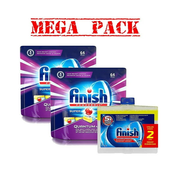 2 X Finish Power Ball Lave-Vaisselle 64 & 2 Pk Finish Nettoyeur de Lave-Vaisselle - Méga Pack 1
