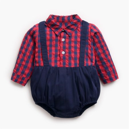 

Hunpta Toddler Kids Child Infant Newborn Baby Boys Long Sleeve Plaid Patchwork Romper Bodysuit Outfits Clothes