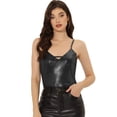 thumbnail image 1 of Camiseta de tirantes de fiesta brillante metalizada para mujer Camisetas de tirantes con escote en V profundo Brillo Negro M, 1 of 5