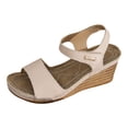 thumbnail image 5 of Rokment Womens Wedges Dressy Sandals 2026 Summer Trendy Casual Ladies Leather Open Toe Platform Arch Support Orthopedic High Heels Walking Dress Sandals Beach Beige Size 6.5, 5 of 6