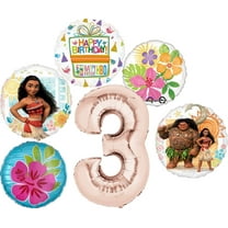 Moana Party Supplies 3rd Birthday Balloon Bouquet Decorations - Rose Gold Number 3