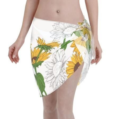 Disketp Plump Sunflower Women Swimsuit Cover Up Short Chiffon Summer Beach Sarong Bikini Wrap Skirt Bathing Suit