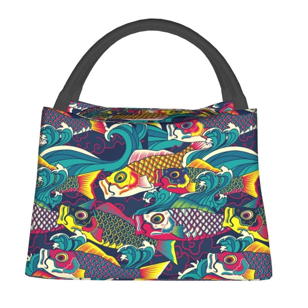 Easygdp Colorful Carp Streamer Bolsa de Almuerzo Insulada Reutilizable, Bolsa de Mano y Bandolera para Oficina, Trabajo, Viajes