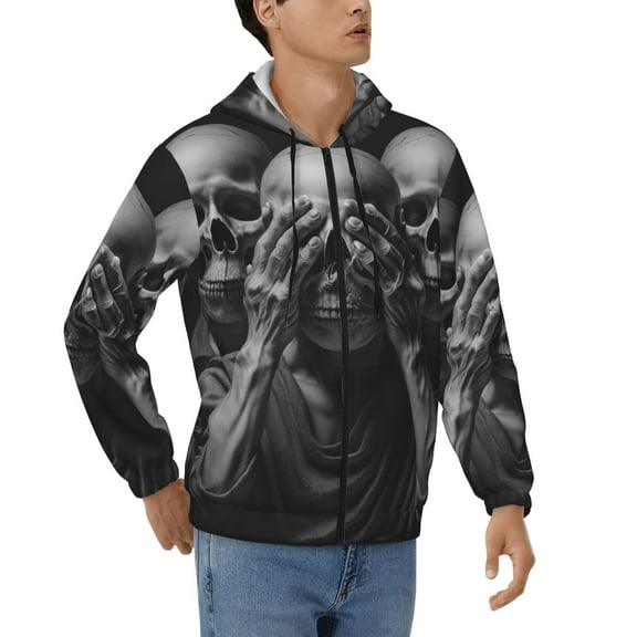 Mens Full Zip Hoodies Sweashirts Jacket Hooded Sweatshirt, Death Skulls Gothic Skull