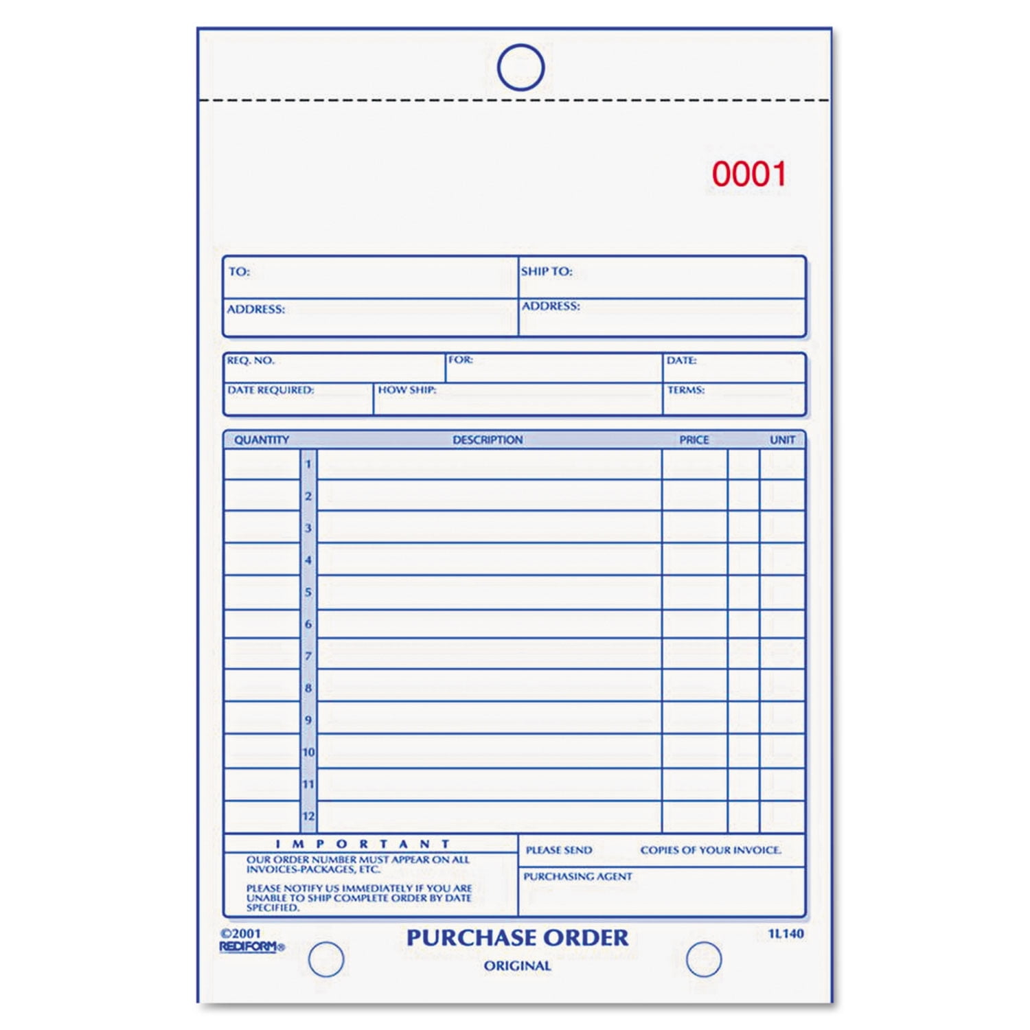 Rediform Purchase Order Book, 7" x 2 3/4", Two-Part Carbonless, 400 Sets per Book