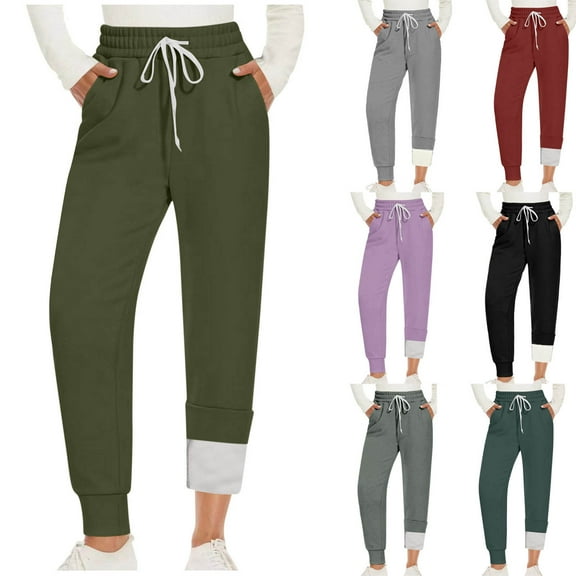 AINIYS Women's Sherpa Lined Sweatpants Winter Warm Fleece Casual Pants Insulated Comfy High Waisted Thermal Athletic Joggers with Pockets Army Green L
