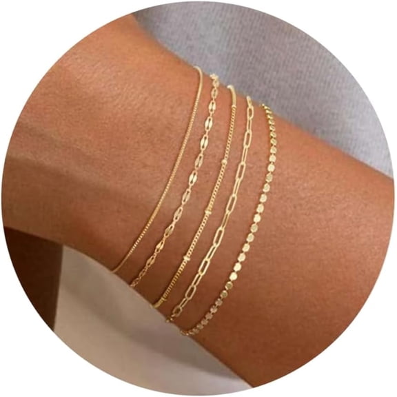 JL Gold Bracelets for Women Trendy, Dainty 14K Gold Plated Bracelet Stack Beaded Chain Bracelet Set Thin Small Cute Paperclip Bracelets Fashion Waterproof Jewelry Gift Gold Accessories for Women