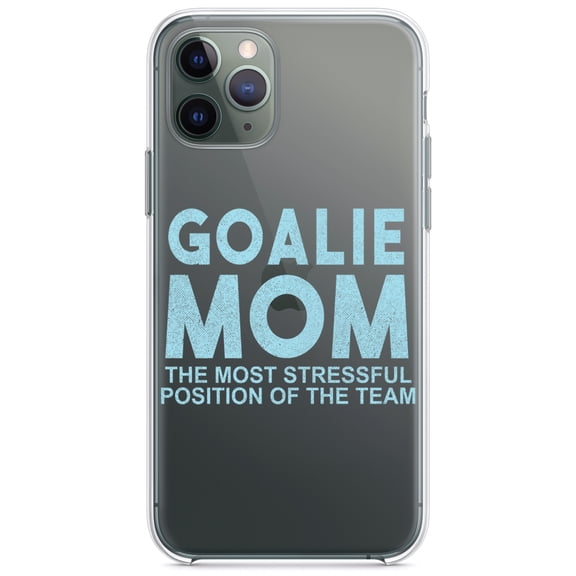 DistinctInk Clear Shockproof Hybrid Case for iPhone 13 Pro MAX (6.7" Screen) - TPU Bumper Acrylic Back Tempered Glass Screen Protector - Goalie Mom The Most Stressful Position
