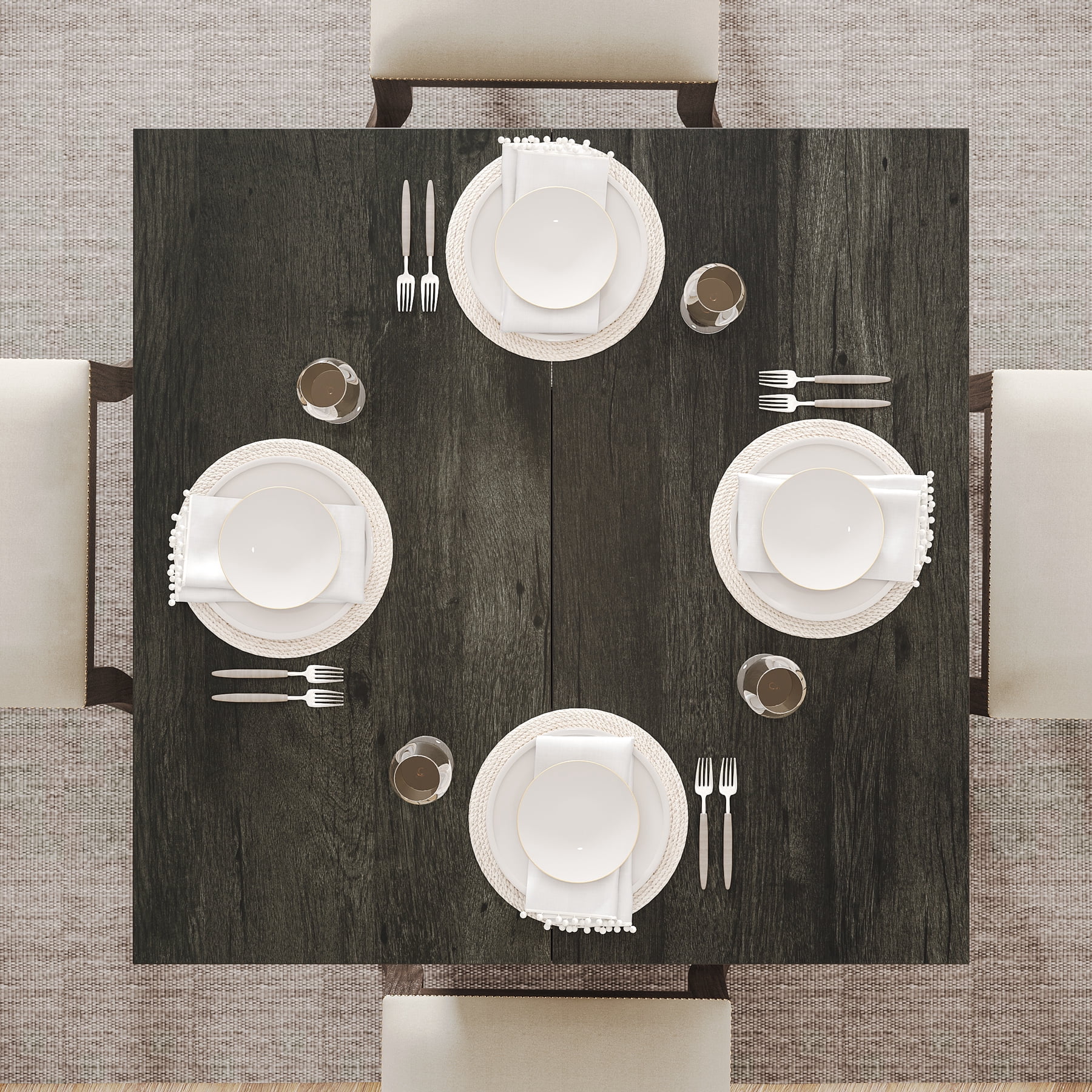 Fnova 31.5" Square Farmhouse Dining Table, Wood Coffee Table for 4 People, Modern Kitchen Table for Dining Room, Black (Chairs Not Included)