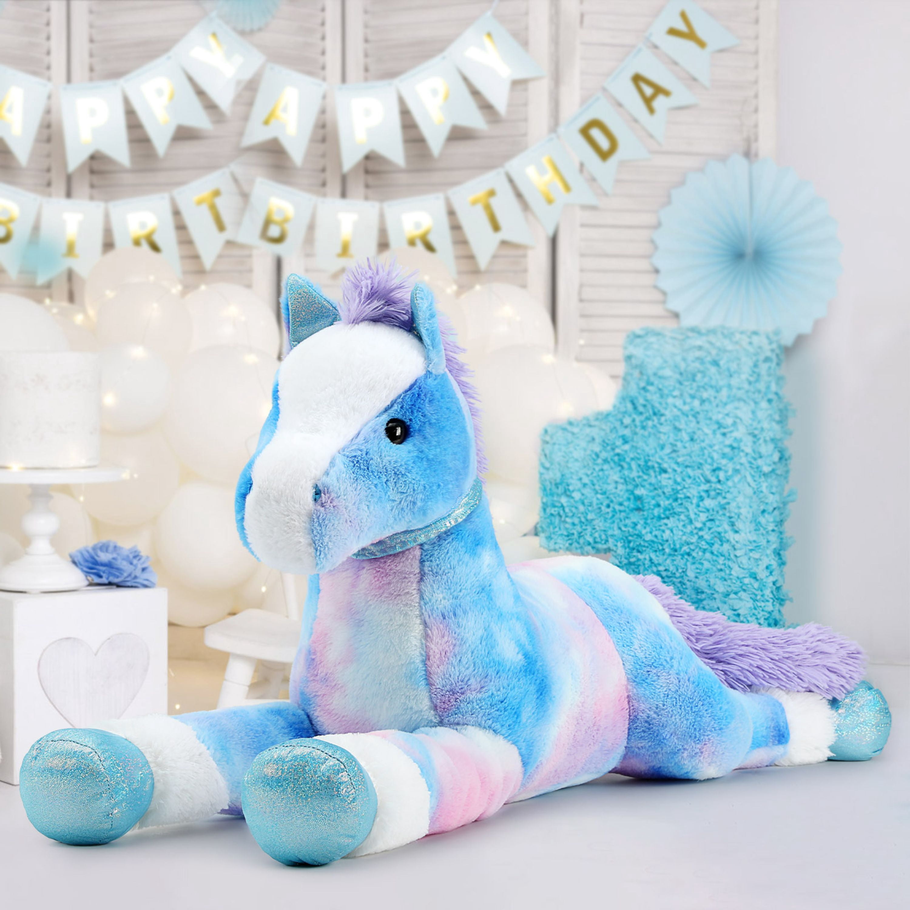 Tezituor 35.5'' Giant Horse Stuffed Animals Large Horse Plush Pillow with Tie-Dye Body Plush Toy