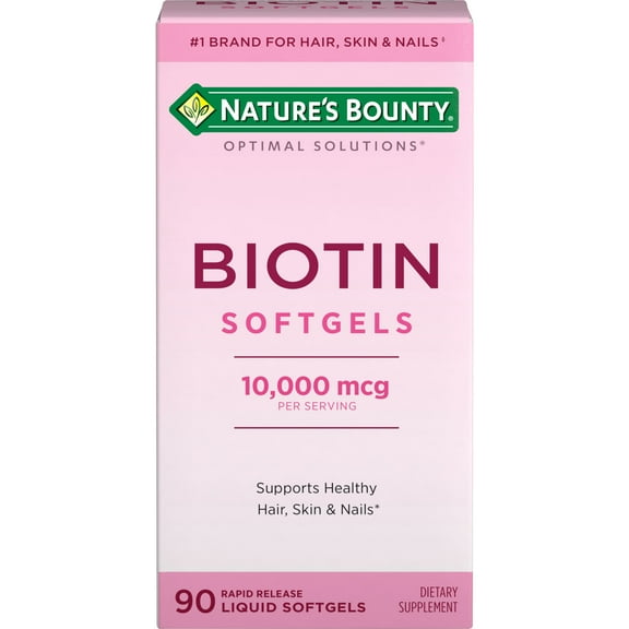 Nature's Bounty Optimal Solutions Biotin 10,000 mcg, Hair Skin and Nails, Softgels, 90 Count
