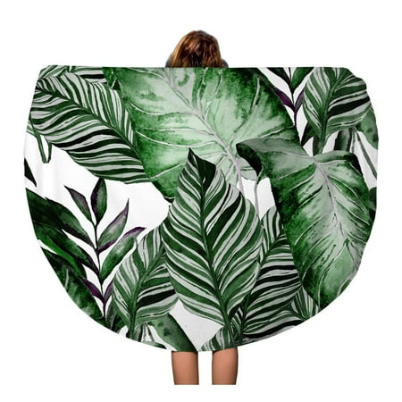 - SIDONKU 60 inch Round Beach Towel Blanket Watercolor Tropical Leaves Palms Monstera Passion Fruit Beautiful Allover Travel Circle Circular Towels Mat Tapestry Beach Throw