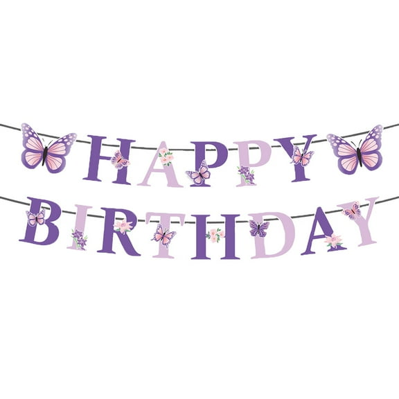Happy Birthday Butterfly Pull Flag Dream Party Decoration With 360° Rotating Design And Double-Sided Hot Stamping Creating Ly Atmosphere, Elegant Light And Shadow Effect For