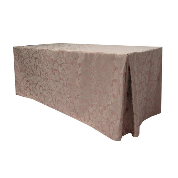 Ultimate Textile (10 Pack) Miranda 4 ft. Damask Fitted Tablecloth - for 30 x 48-Inch Banquet and Folding Rectangular Tables 36" High, English Rose Pink