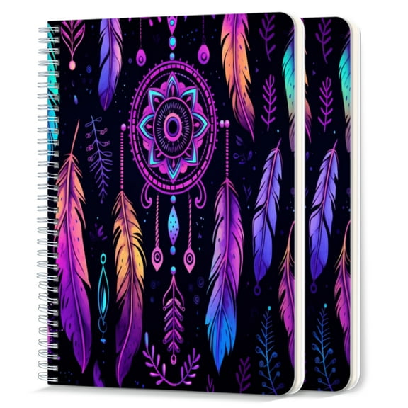 Spiral Notebook,College Ruled Journal,8.26" x 5.71" 50 Sheets/100 Pages,2 Pack - Holographic Dreamcatchers With Colors Shifting And Shimmering in The Light