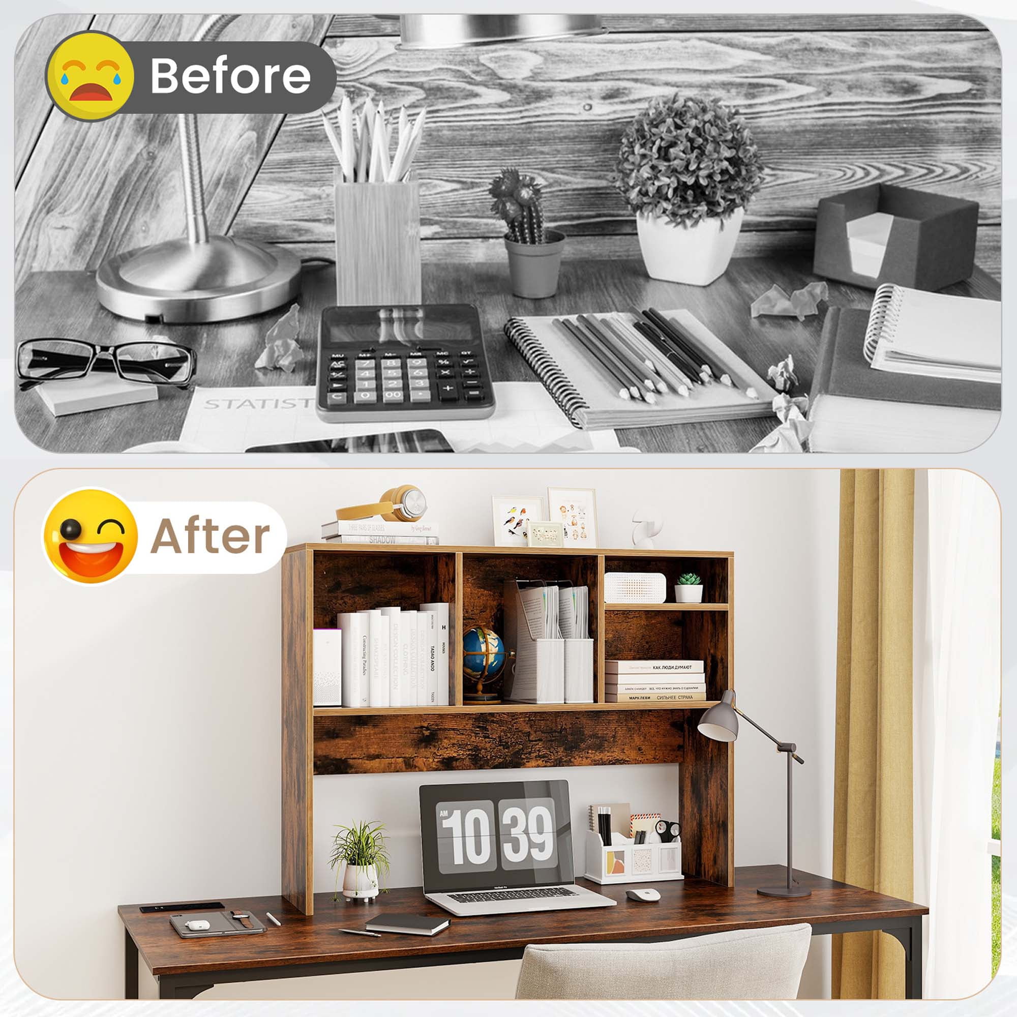 Costway Computer Desktop Bookcase Countertop Storage Bookshelf Organizer with 4 Cubbies Coffee