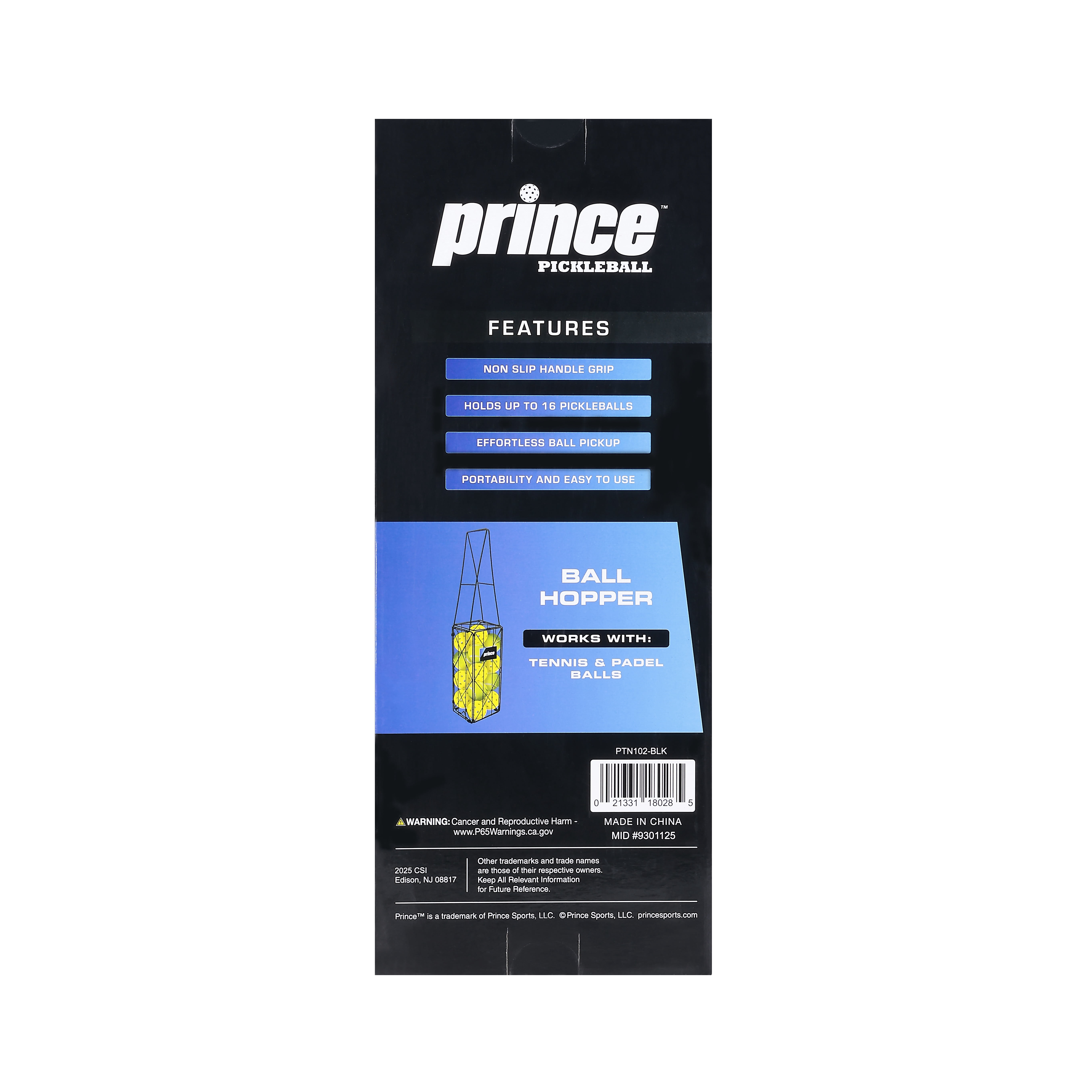 Prince Pickleball Ball Hopper with Non-Slip Handle, Portable Tennis & Padel Ball Collector (Holds Up to 16 Pickleballs)