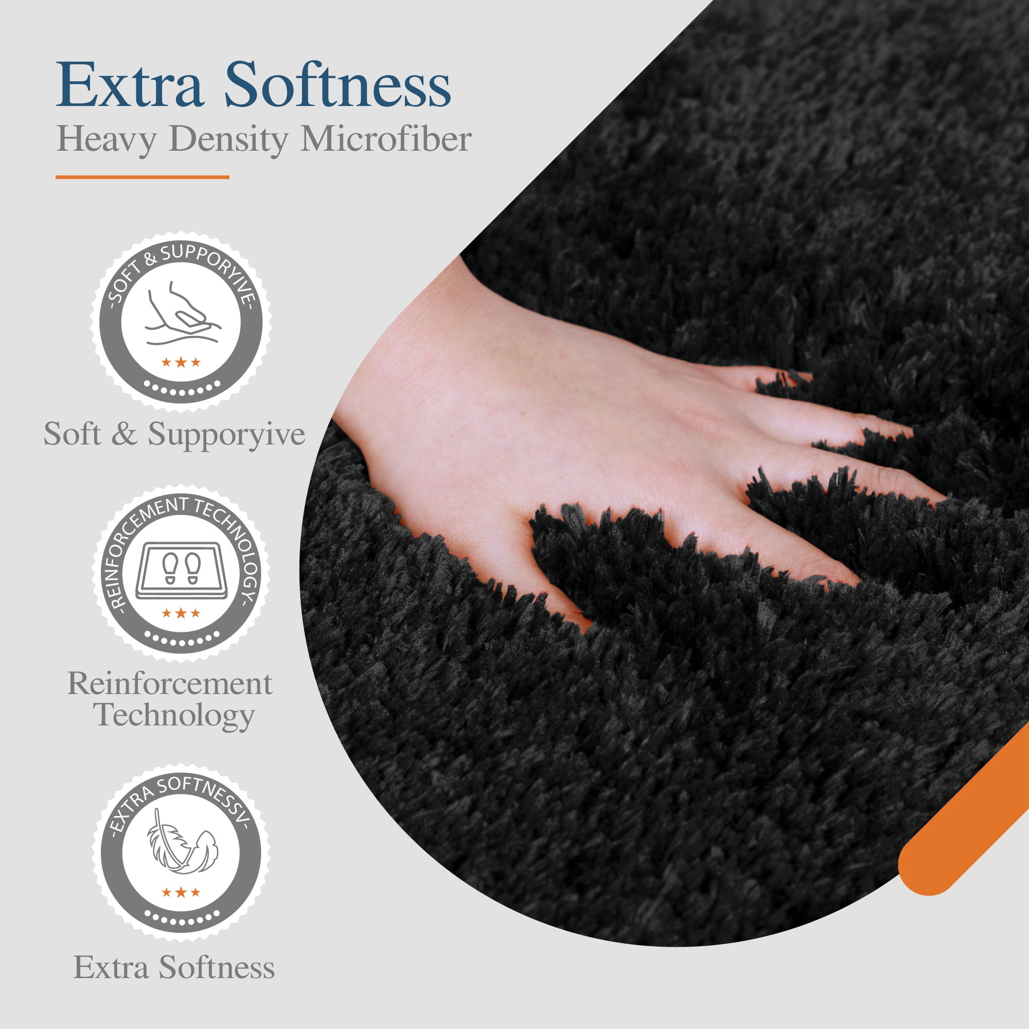 Walensee Shag Bath Rug, Non Slip Bath Mat for Bathroom, 24"x36", Black, Machine Wash
